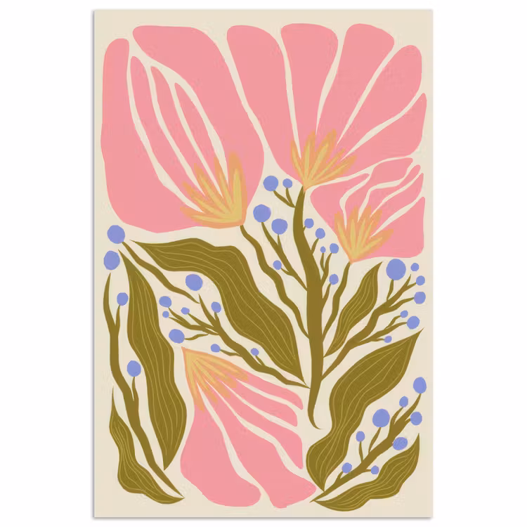 Poster - Bloemen - Bladeren - Abstract - Roze — 1