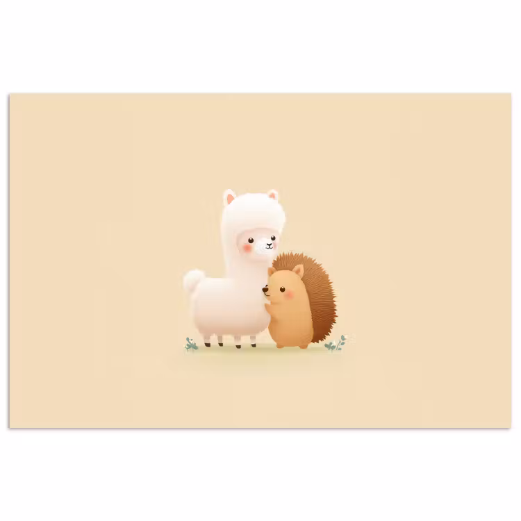 Poster - Alpaca - Egel - Bruin - Knuffelen — 1