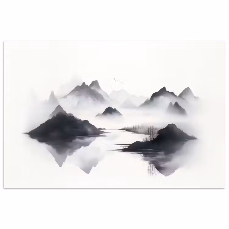 Poster - Bergen - Mistig - Water - Wit — 1
