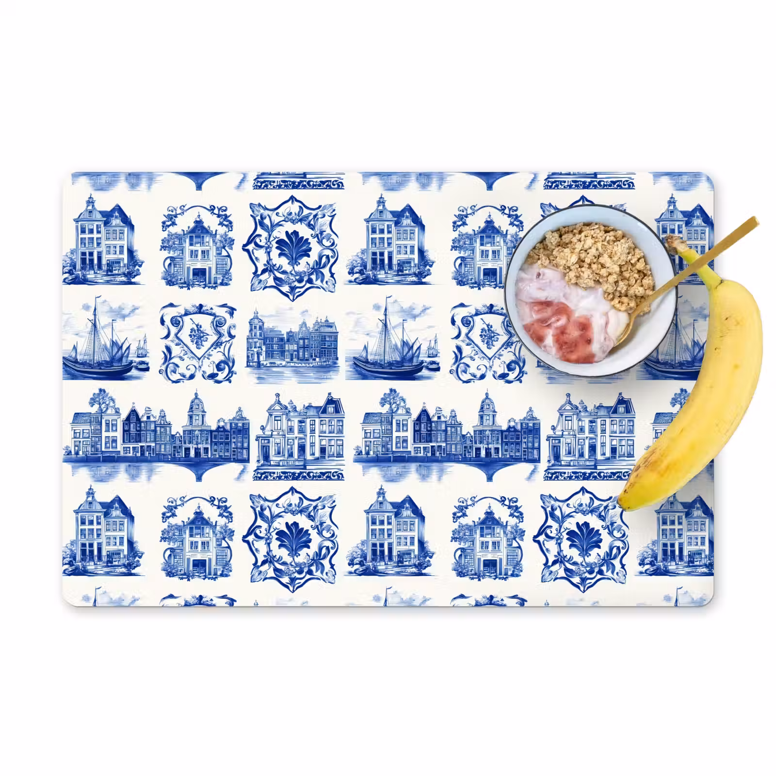 Placemat - 6 stuks - Huizen - Schepen - Blauw — 1