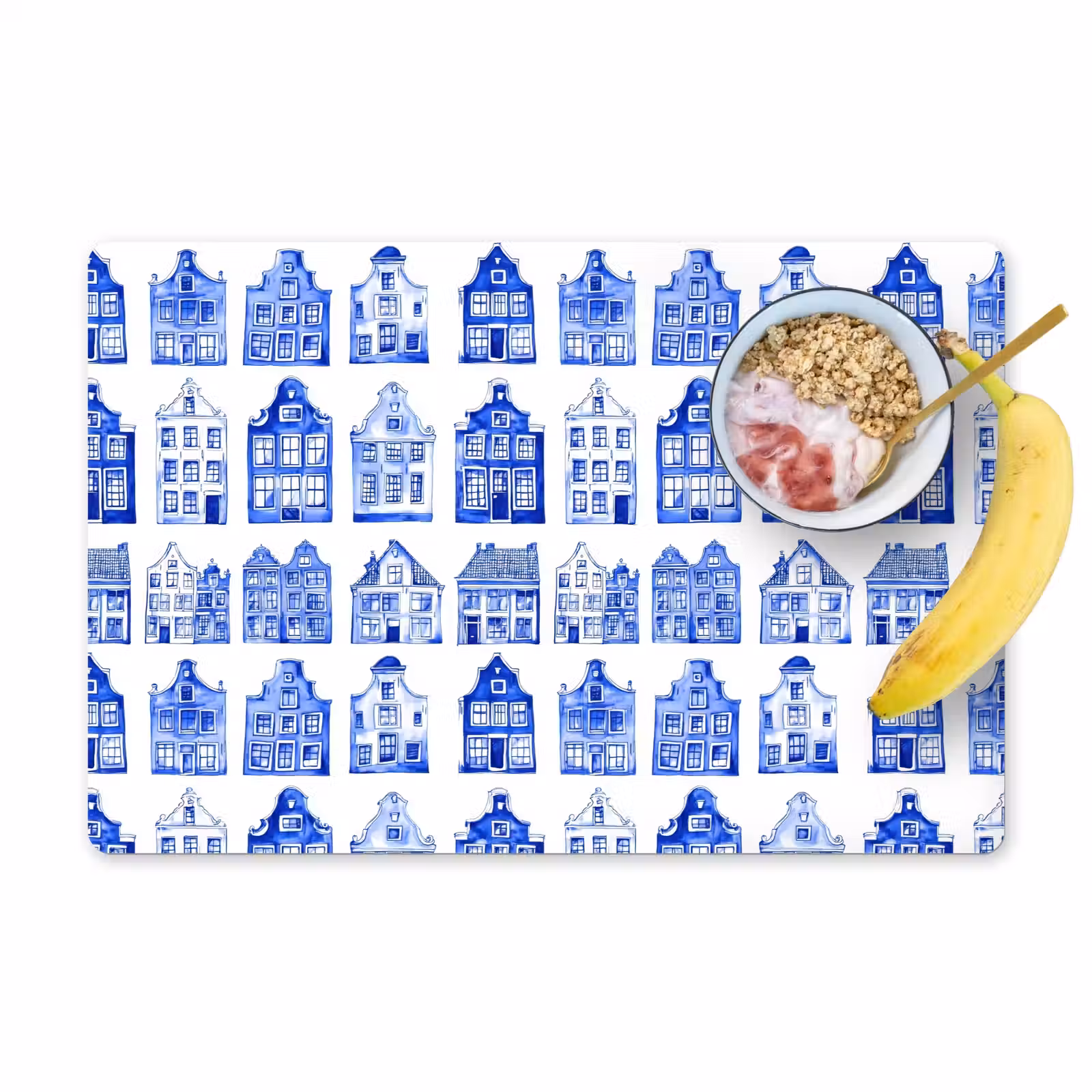 Placemat - 6 stuks - Patroon - Huizen - Blauw — 1