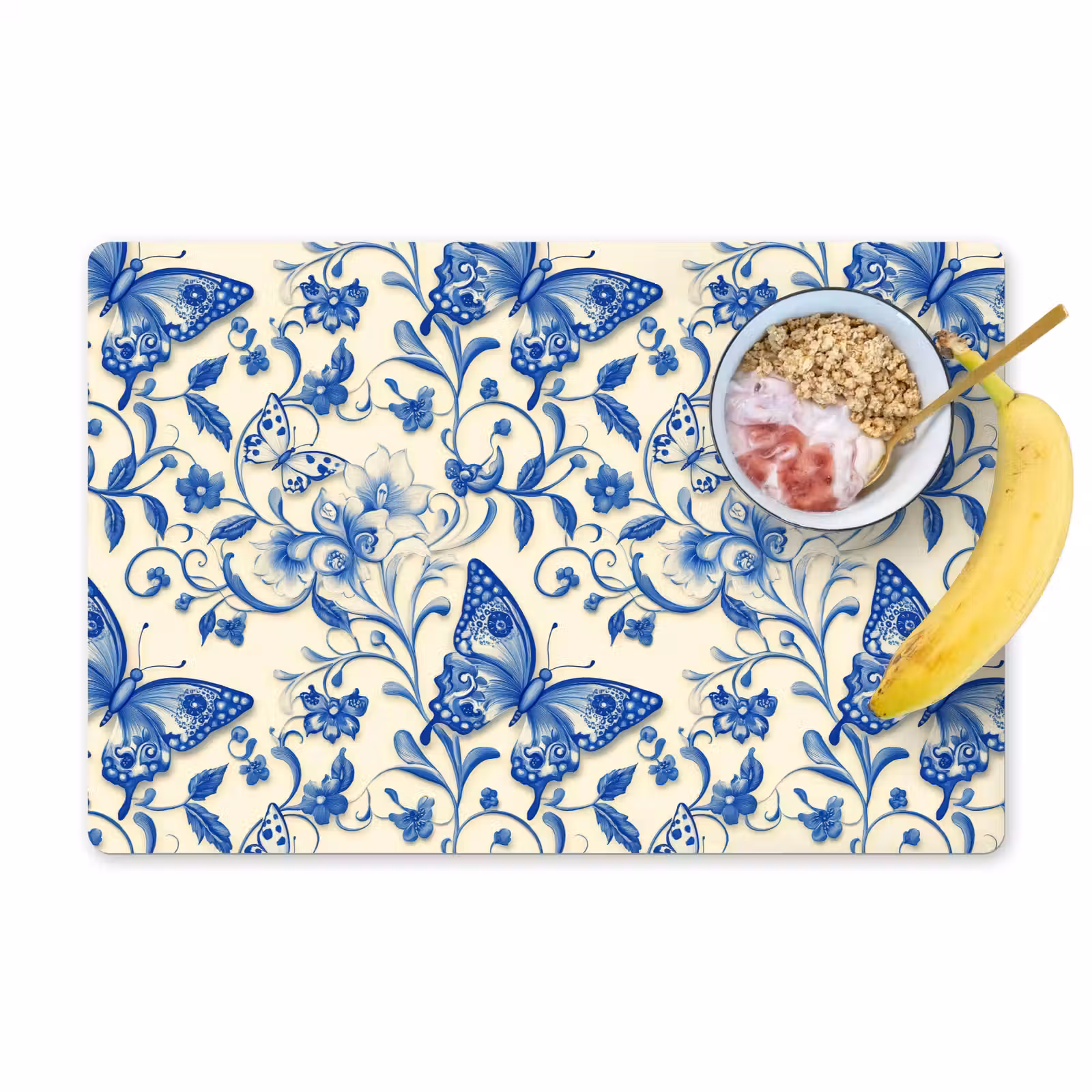Placemat - 6 stuks - Vlinders - Bloemen - Blauw - Botanisch — 1
