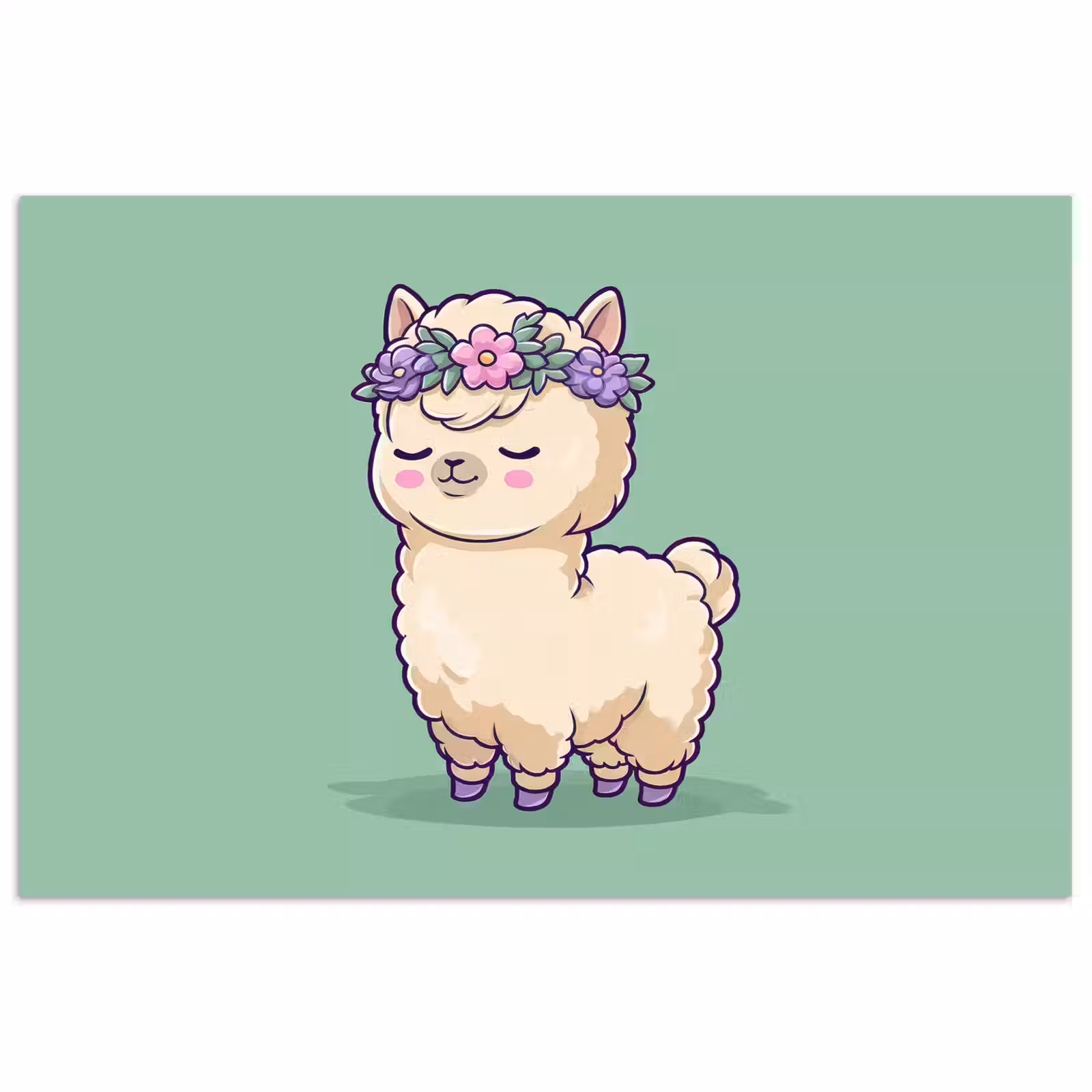 Poster - Alpaca - Groen - Bloemendiadeem — 1