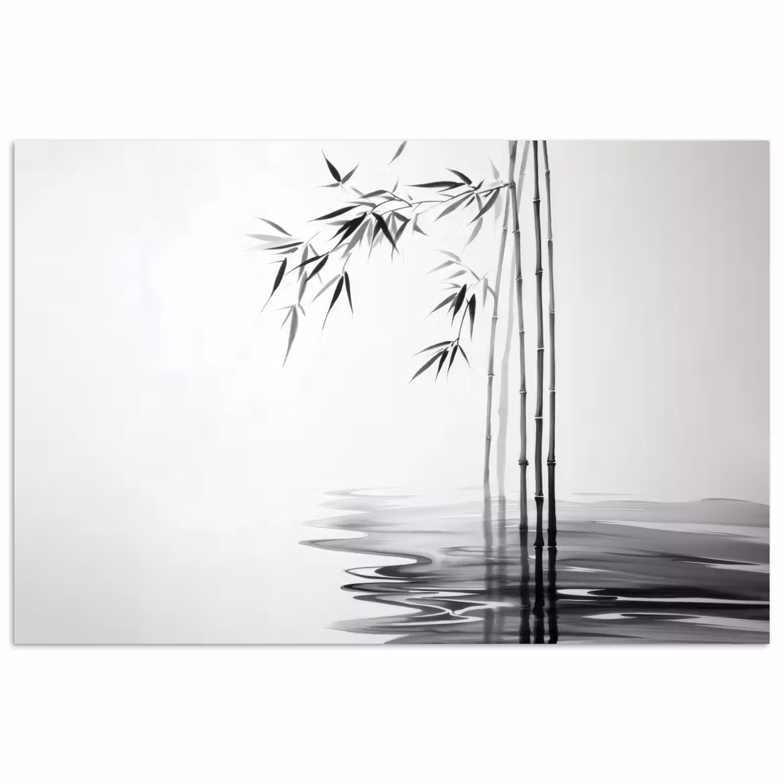 Poster - Bamboestammen - Water - Minimalistisch - Wit — 1