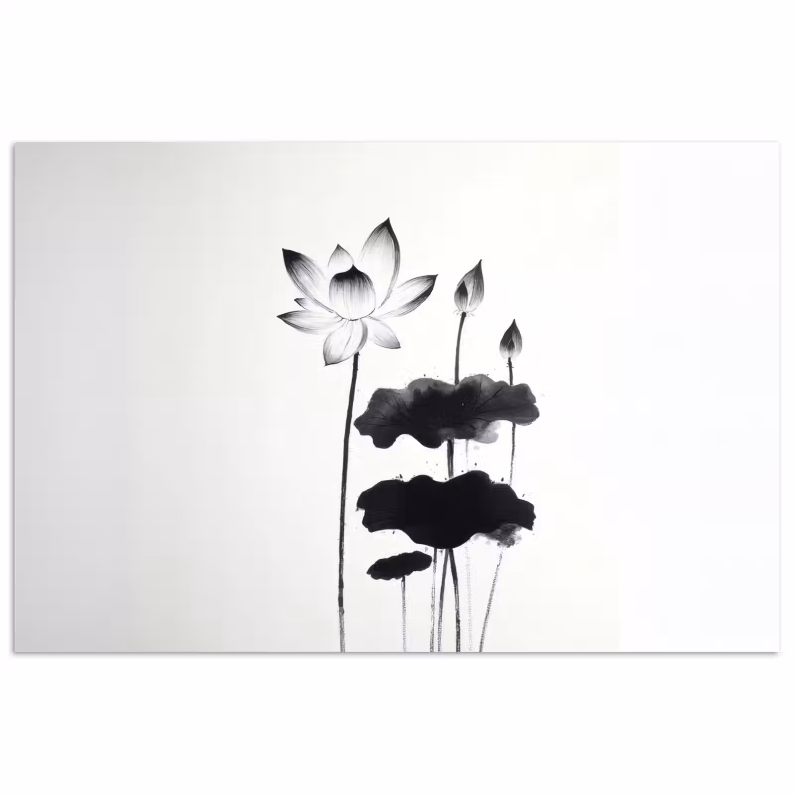 Poster - Bladeren - Zwart - Lotusbloem - Minimalitisch — 1