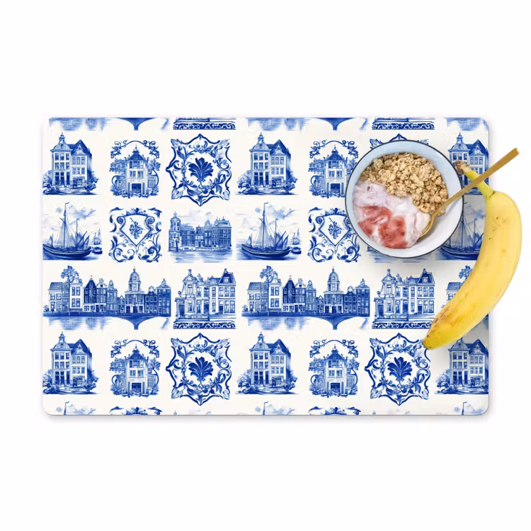 Placemat - 6 stuks - Huizen - Schepen - Blauw — 1