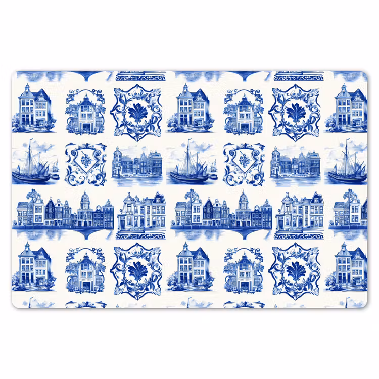 Placemat - 6 stuks - Huizen - Schepen - Blauw — 7