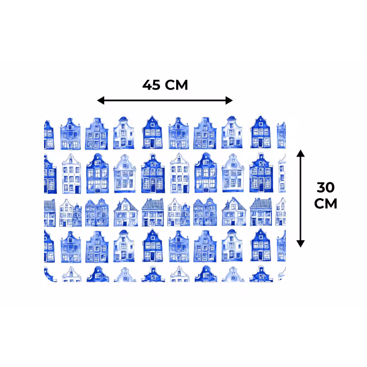 Placemat - 6 stuks - Patroon - Huizen - Blauw — 3