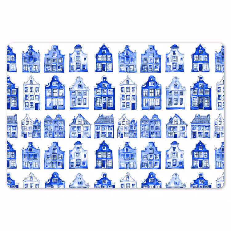 Placemat - 6 stuks - Patroon - Huizen - Blauw — 7