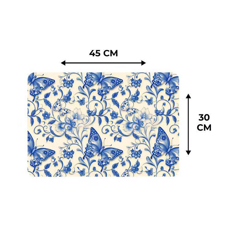 Placemat - 6 stuks - Vlinders - Bloemen - Blauw - Botanisch — 3