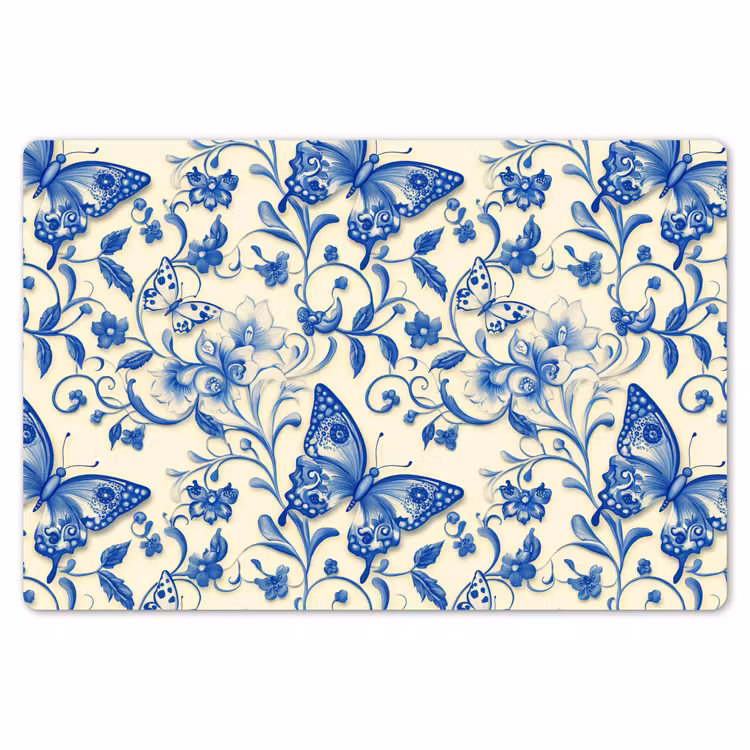 Placemat - 6 stuks - Vlinders - Bloemen - Blauw - Botanisch — 7
