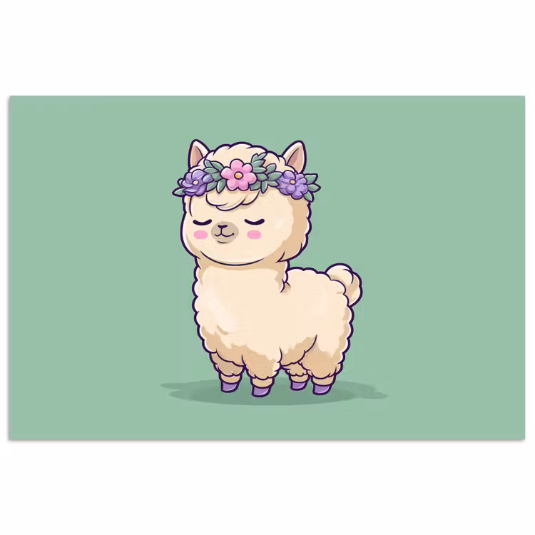 Poster - Alpaca - Groen - Bloemendiadeem — 1