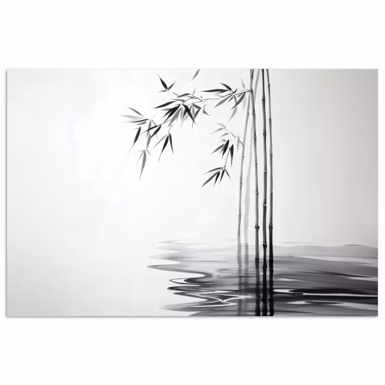 Poster - Bamboestammen - Water - Minimalistisch - Wit — 1