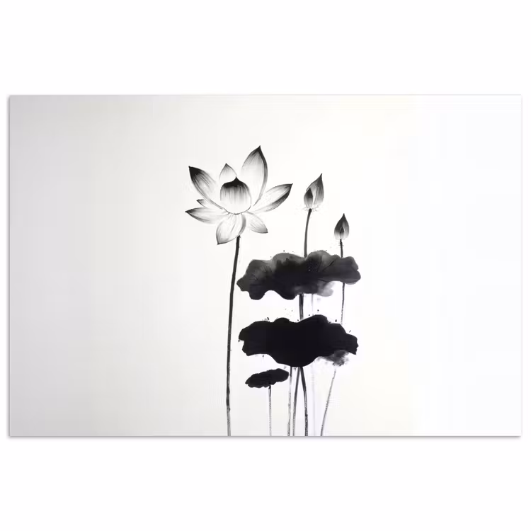 Poster - Bladeren - Zwart - Lotusbloem - Minimalitisch — 1