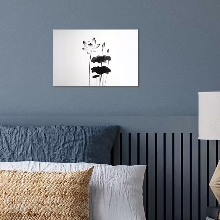 Poster - Bladeren - Zwart - Lotusbloem - Minimalitisch — 3