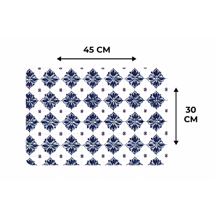 Placemat - 6 stuks - Tegelmotief - Blauw - Wit - Bloem — 3