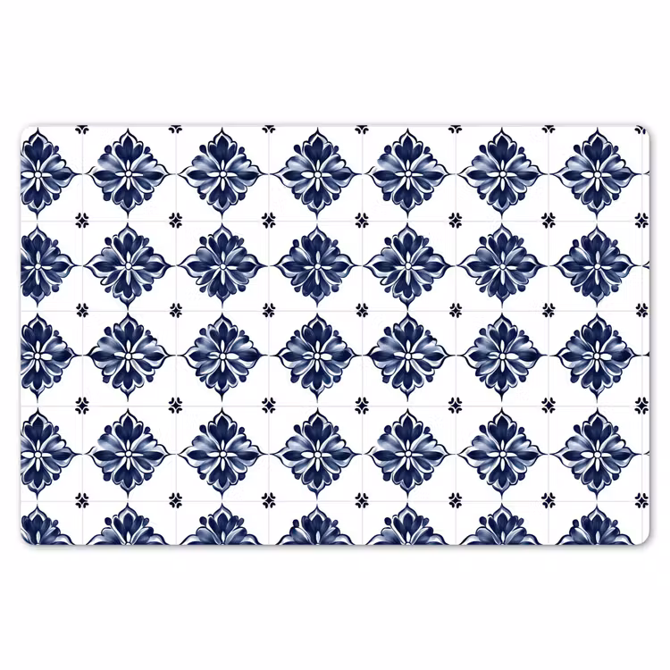 Placemat - 6 stuks - Tegelmotief - Blauw - Wit - Bloem — 7