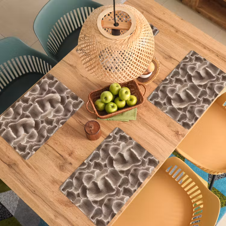 Placemat - 6 stuks - Waaiervorm - Beige - Vezel textuur — 6