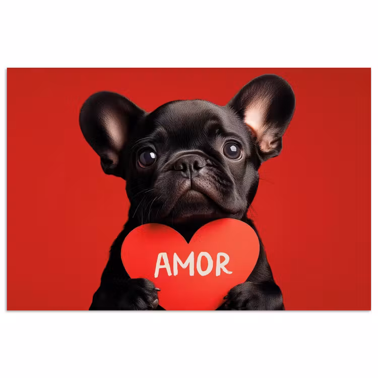 Poster - Amor - Hond - Hartje - Rood — 1