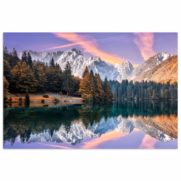 Poster - Bergen - Bos - Water - Lucht - Roze - Paars — 1