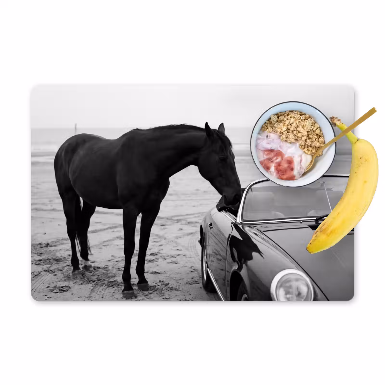 Placemat - 6 stuks - Paard - Auto - Zwart - Wit — 1