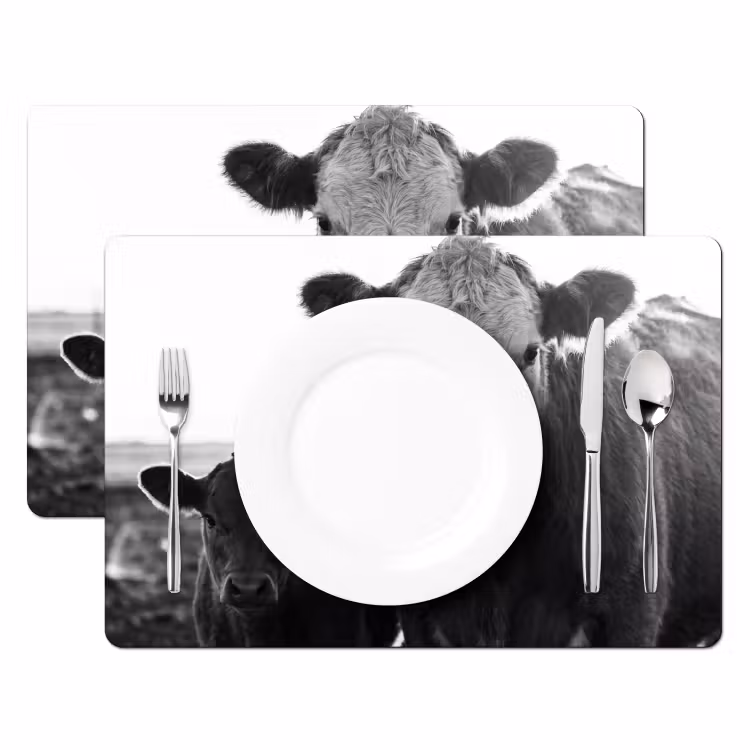 Placemat - 6 stuks - Koeien - Zwart - Wit — 2