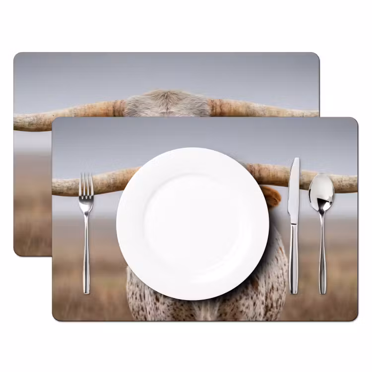 Placemat - 6 stuks - Longhorn - Grasveld - Dier — 2