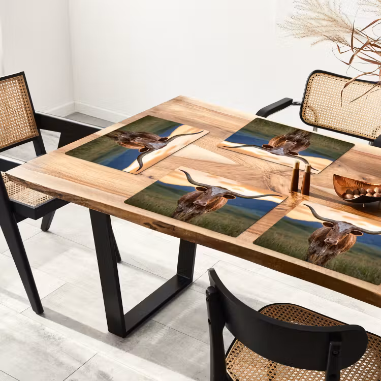 Placemat - 6 stuks - Longhorn - Landschap - Zonsondergang — 5