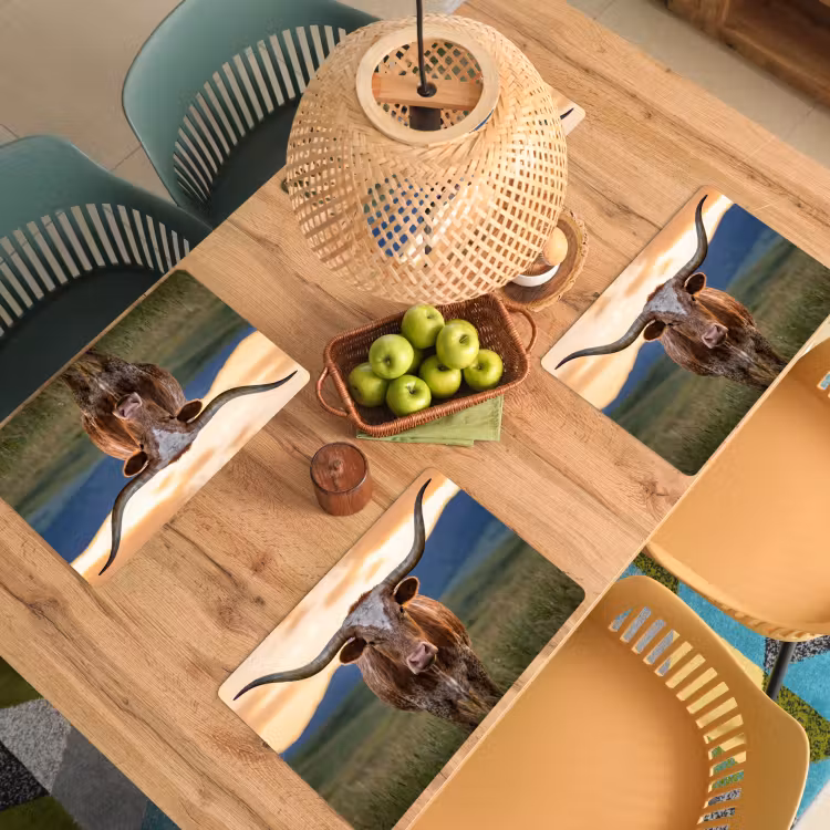 Placemat - 6 stuks - Longhorn - Landschap - Zonsondergang — 6