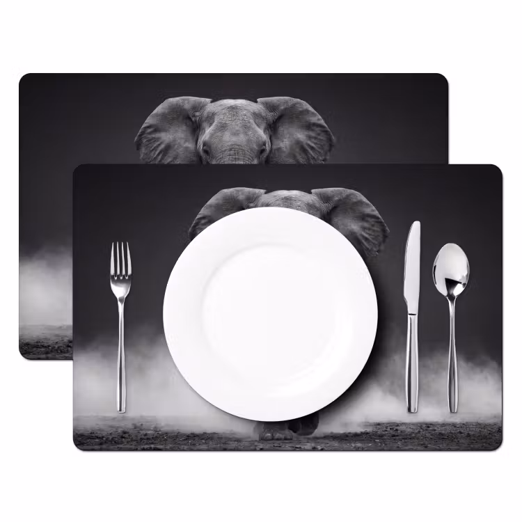 Placemat - 6 stuks - Olifant - Zwart - Wit - Rook — 2