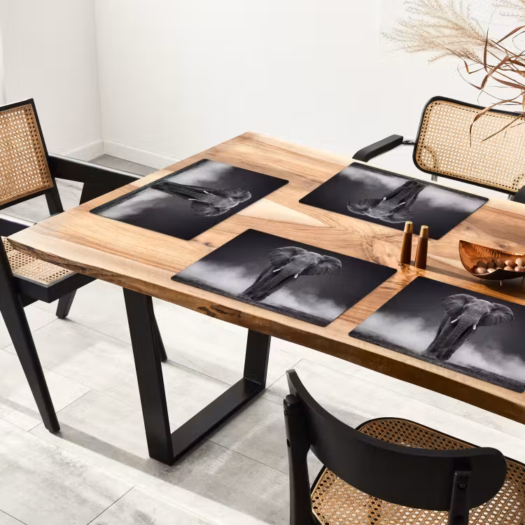 Placemat - 6 stuks - Olifant - Zwart - Wit - Rook — 5