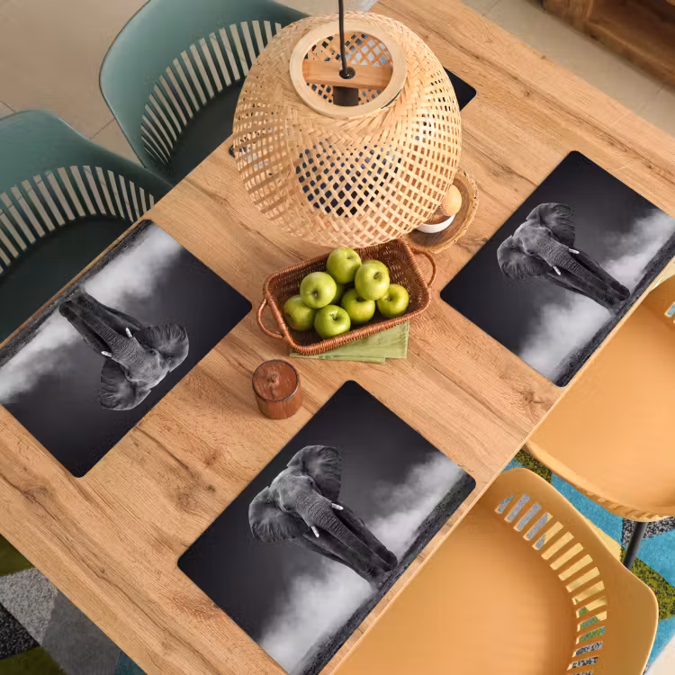 Placemat - 6 stuks - Olifant - Zwart - Wit - Rook — 6