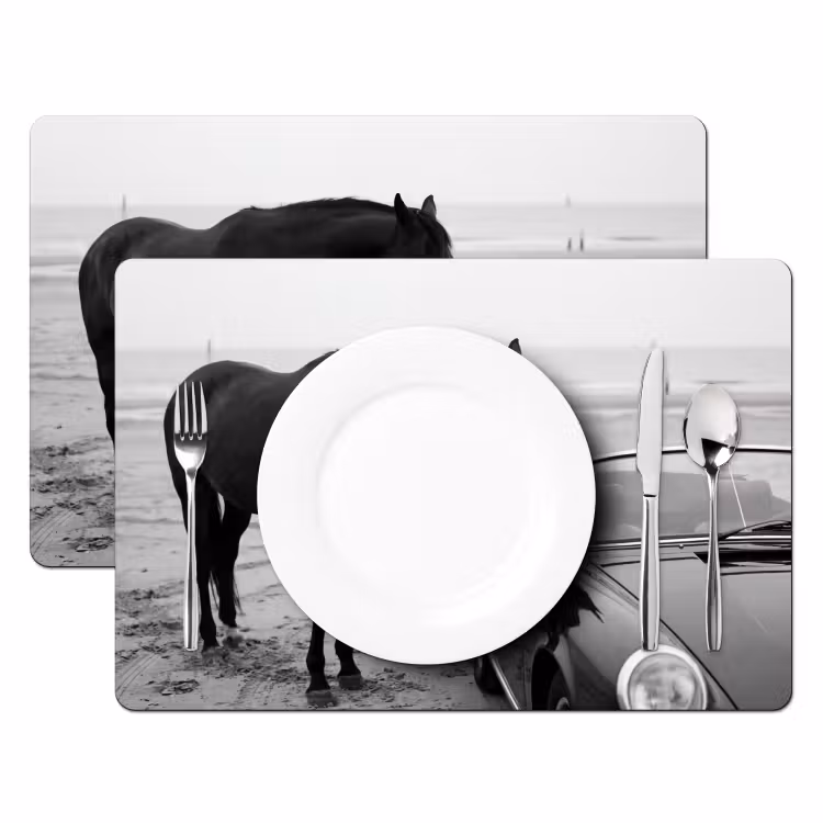Placemat - 6 stuks - Paard - Auto - Zwart - Wit — 2