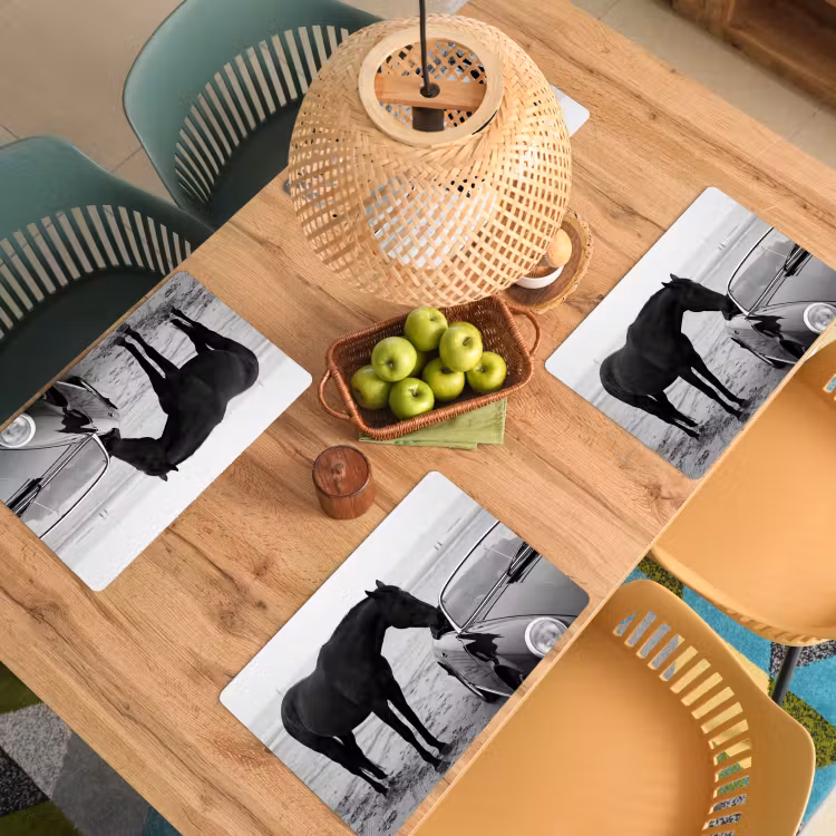 Placemat - 6 stuks - Paard - Auto - Zwart - Wit — 6