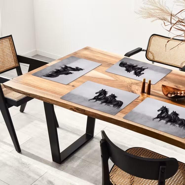 Placemat - 6 stuks - Paarden - Gras - Zwart - Wit — 5