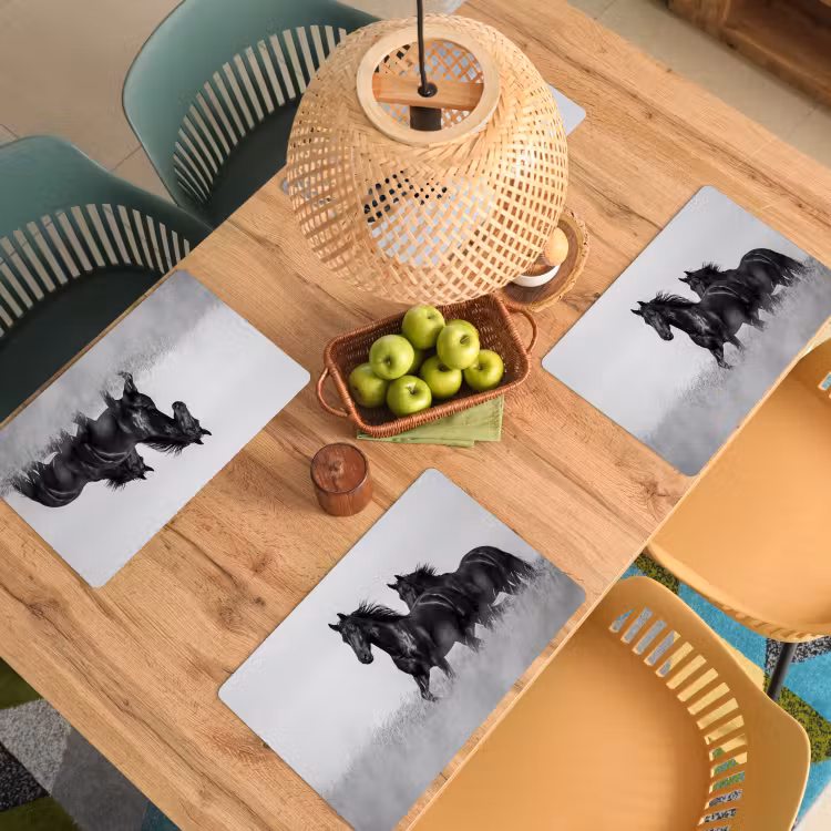 Placemat - 6 stuks - Paarden - Gras - Zwart - Wit — 6