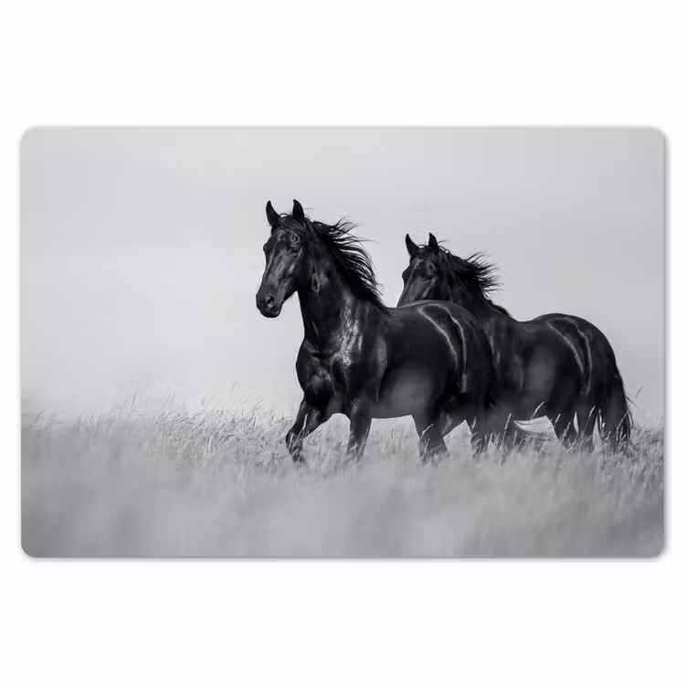 Placemat - 6 stuks - Paarden - Gras - Zwart - Wit — 7