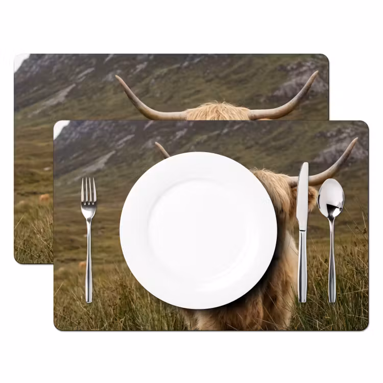 Placemat - 6 stuks - Schotse hooglander - Bergen - Grasveld — 2