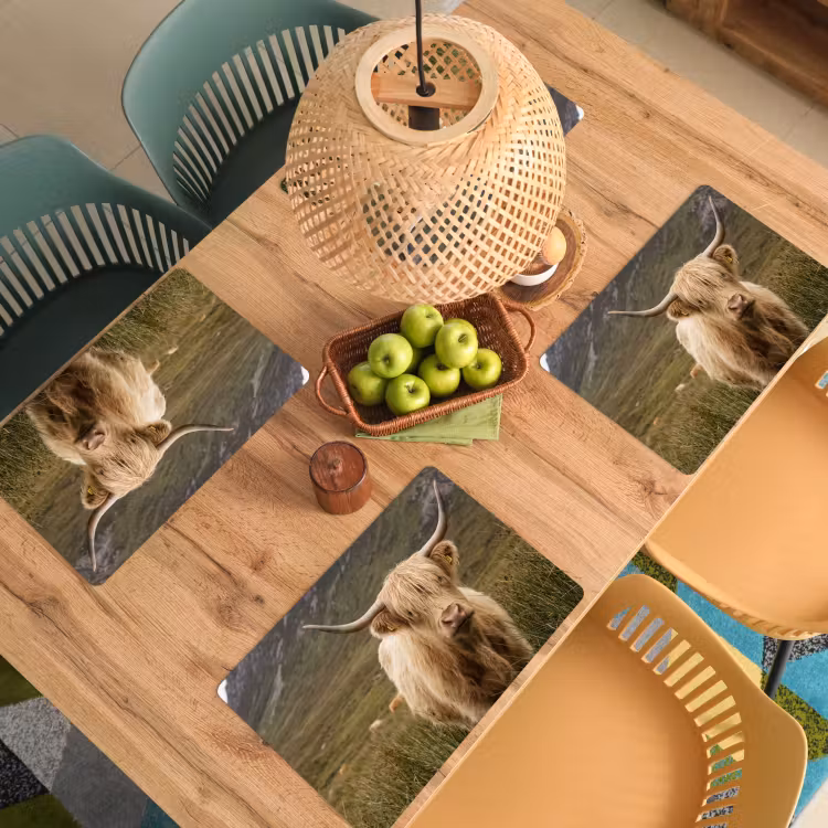 Placemat - 6 stuks - Schotse hooglander - Bergen - Grasveld — 6