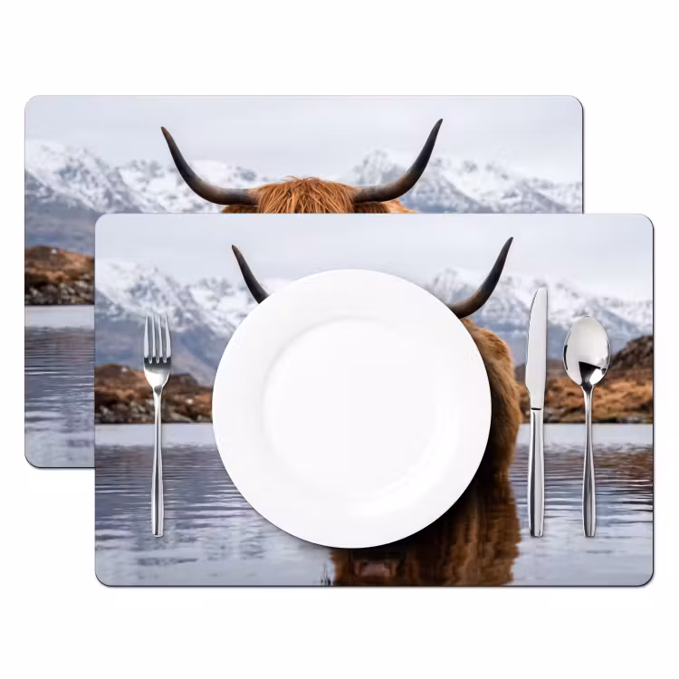 Placemat - 6 stuks - Schotse hooglander - Bruin - Water — 2