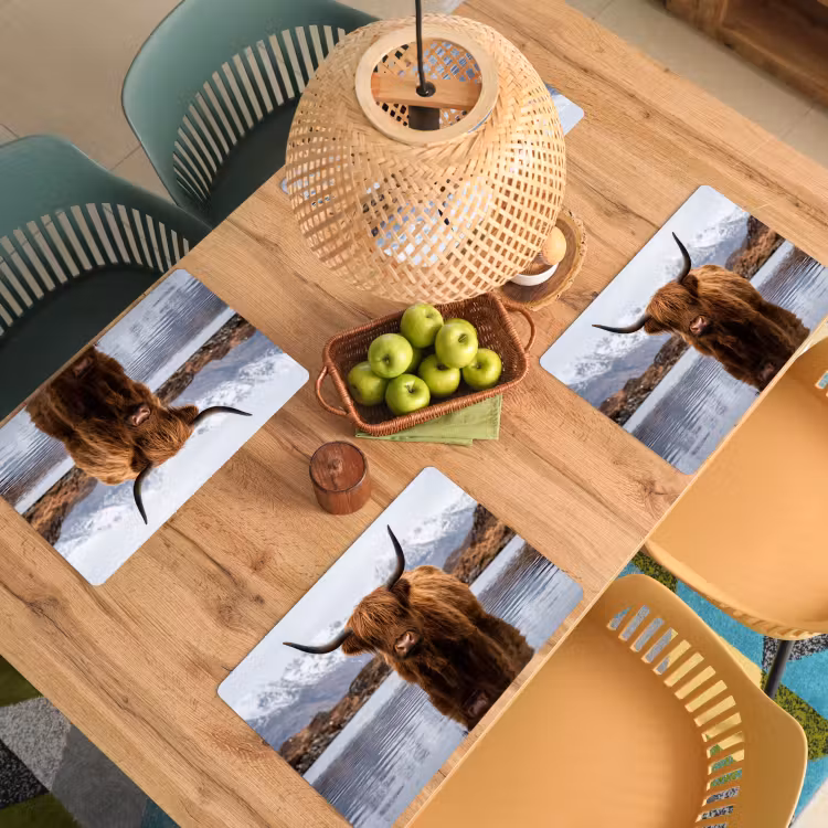 Placemat - 6 stuks - Schotse hooglander - Bruin - Water — 6