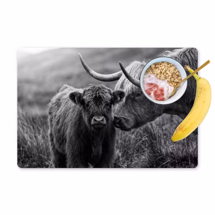 Placemat - 6 stuks - Schotse hooglander - Kalf - Zwart - Wit — 1