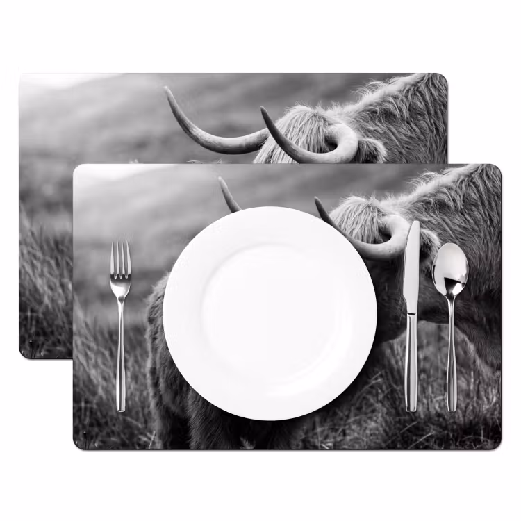 Placemat - 6 stuks - Schotse hooglander - Kalf - Zwart - Wit — 2