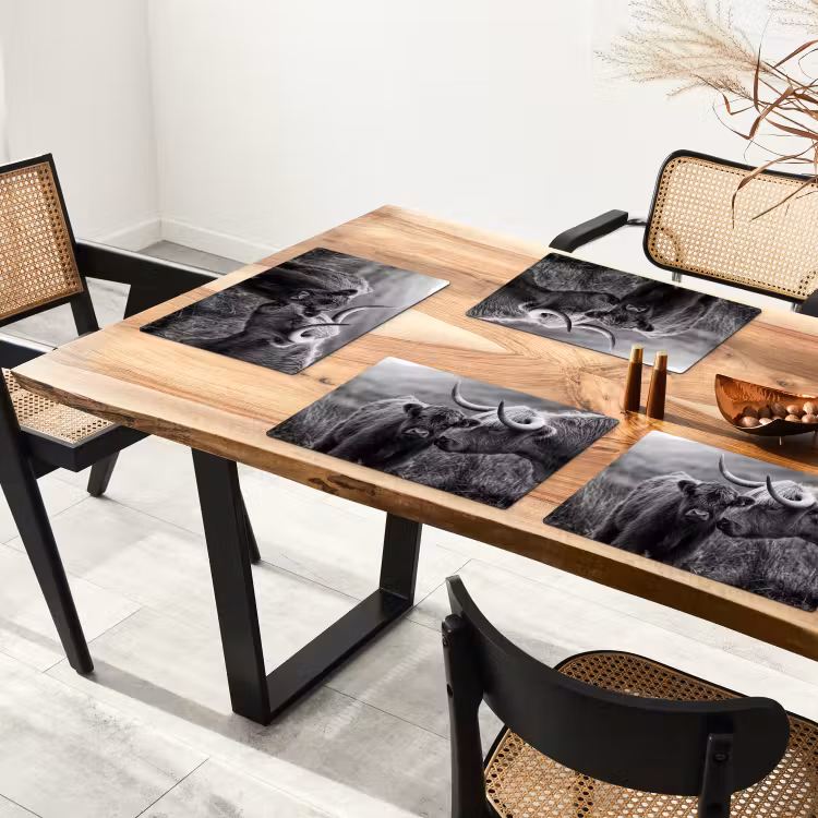 Placemat - 6 stuks - Schotse hooglander - Kalf - Zwart - Wit — 5