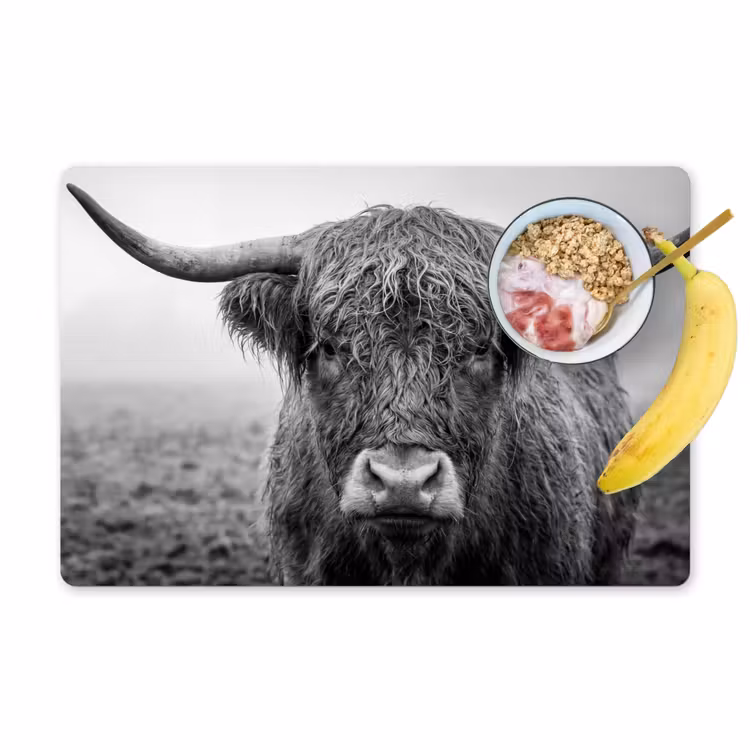 Placemat - 6 stuks - Schotse hooglander - Zwart - Wit - Gras — 1