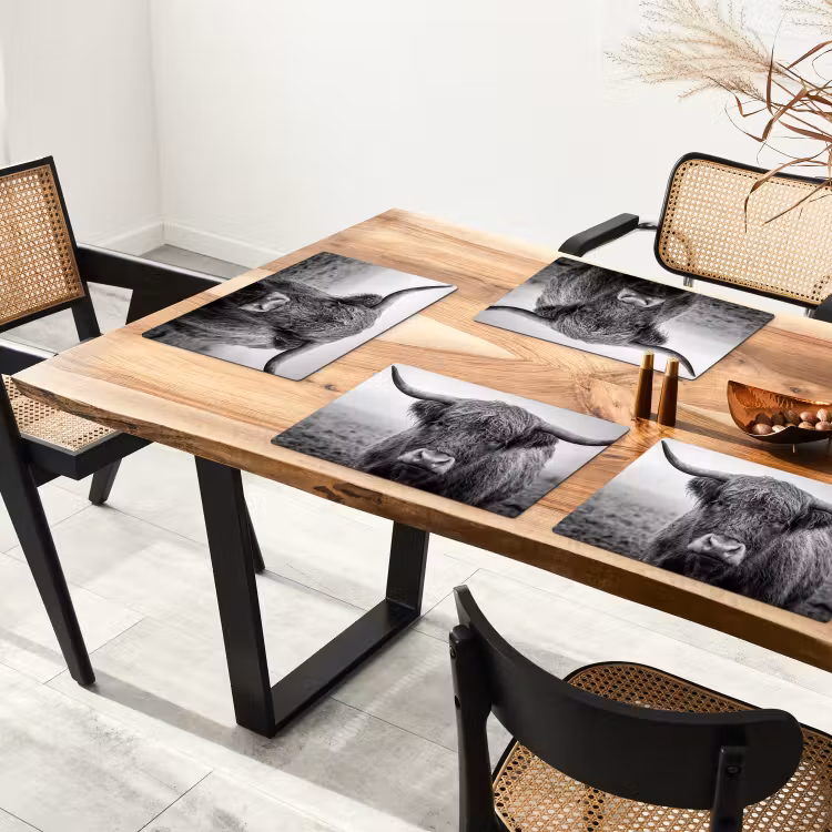Placemat - 6 stuks - Schotse hooglander - Zwart - Wit - Gras — 5