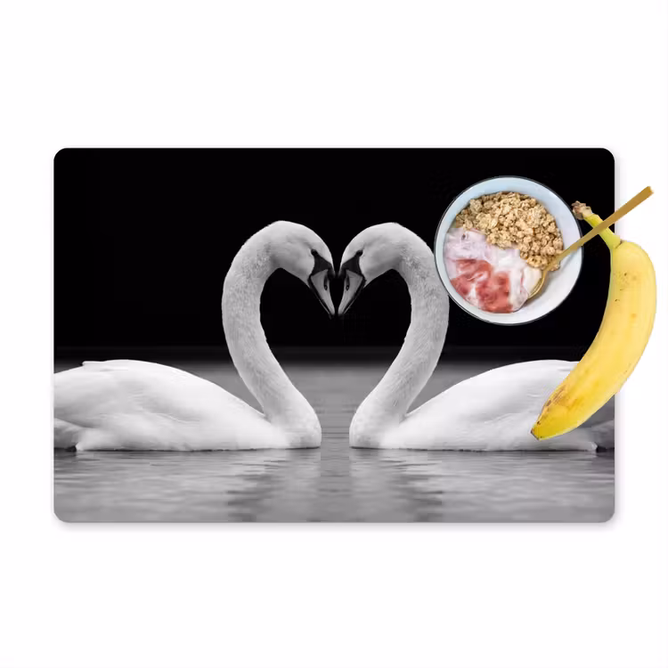 Placemat - 6 stuks - Zwanen - Hart - Zwart - Wit — 1
