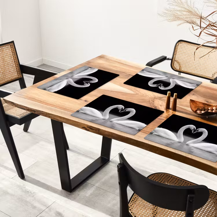 Placemat - 6 stuks - Zwanen - Hart - Zwart - Wit — 5