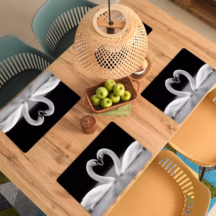 Placemat - 6 stuks - Zwanen - Hart - Zwart - Wit — 6