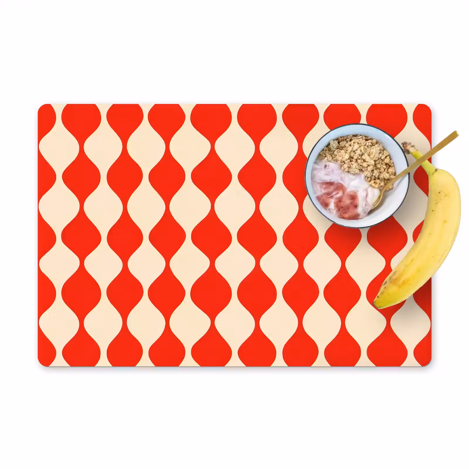 Placemat - 6 stuks - Golvend patroon - Retro - Rood - Beige — 1
